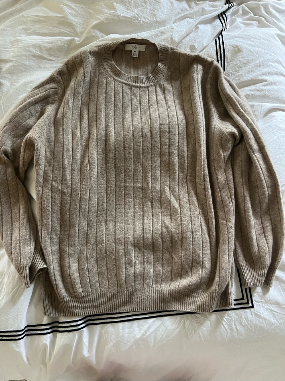 Turnbury Taupe Ribbed Crewneck Sweater - Men's